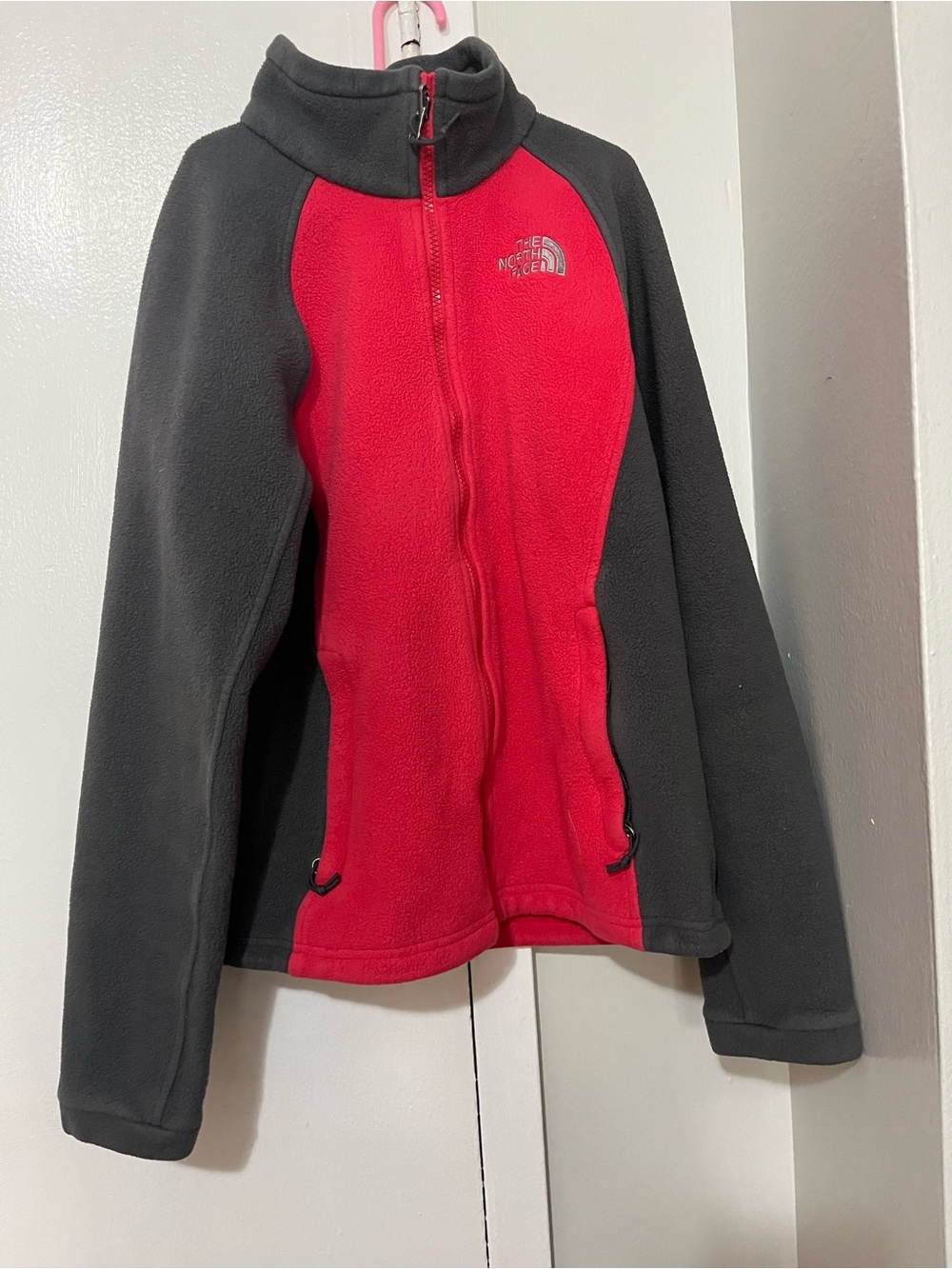 The North Face Gray and Red Fleece Jacket